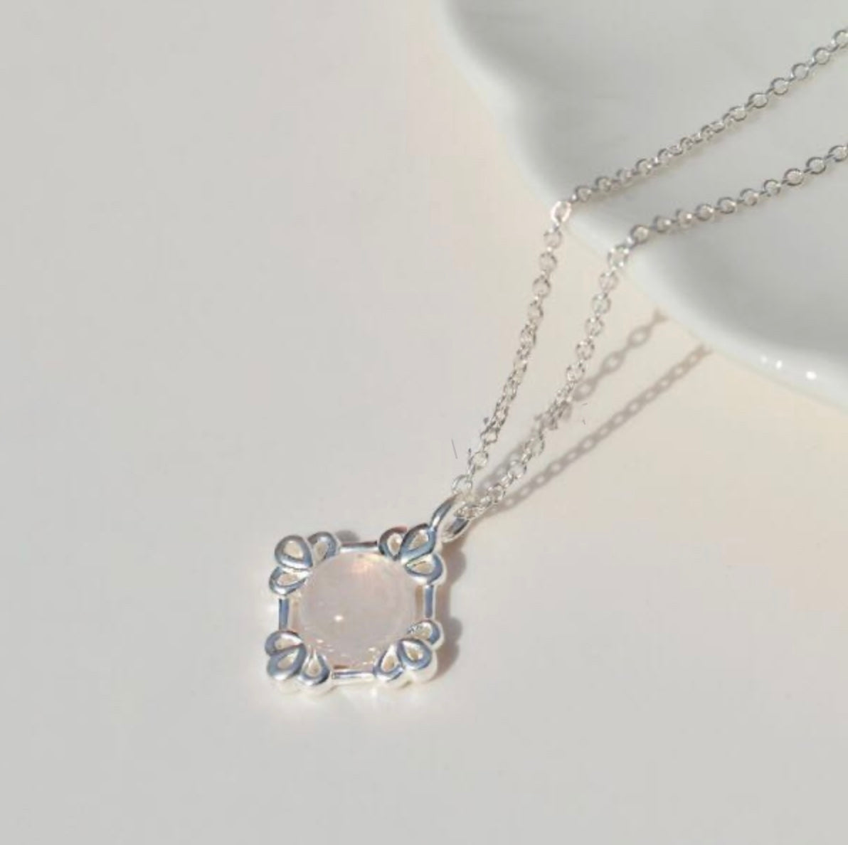 Sterling Silver Natural Stone Royal Romance Elegant Korean Necklace - Agate/Rose Quartz Stone