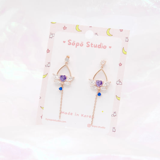 Cute Heart Stone Angel Dangle Korean Dainty Style Earrings - 2 colors