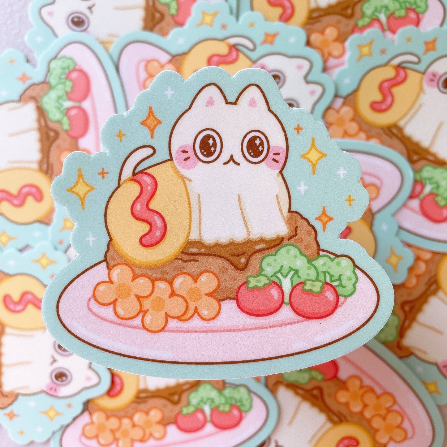 Omurice Omelette Cat Vinyl Sticker