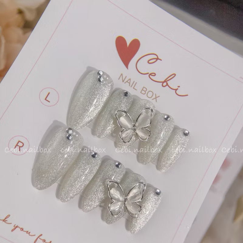 Handmade Glitter Korean Style  Butterfly Y2K Cute Press-on Nails