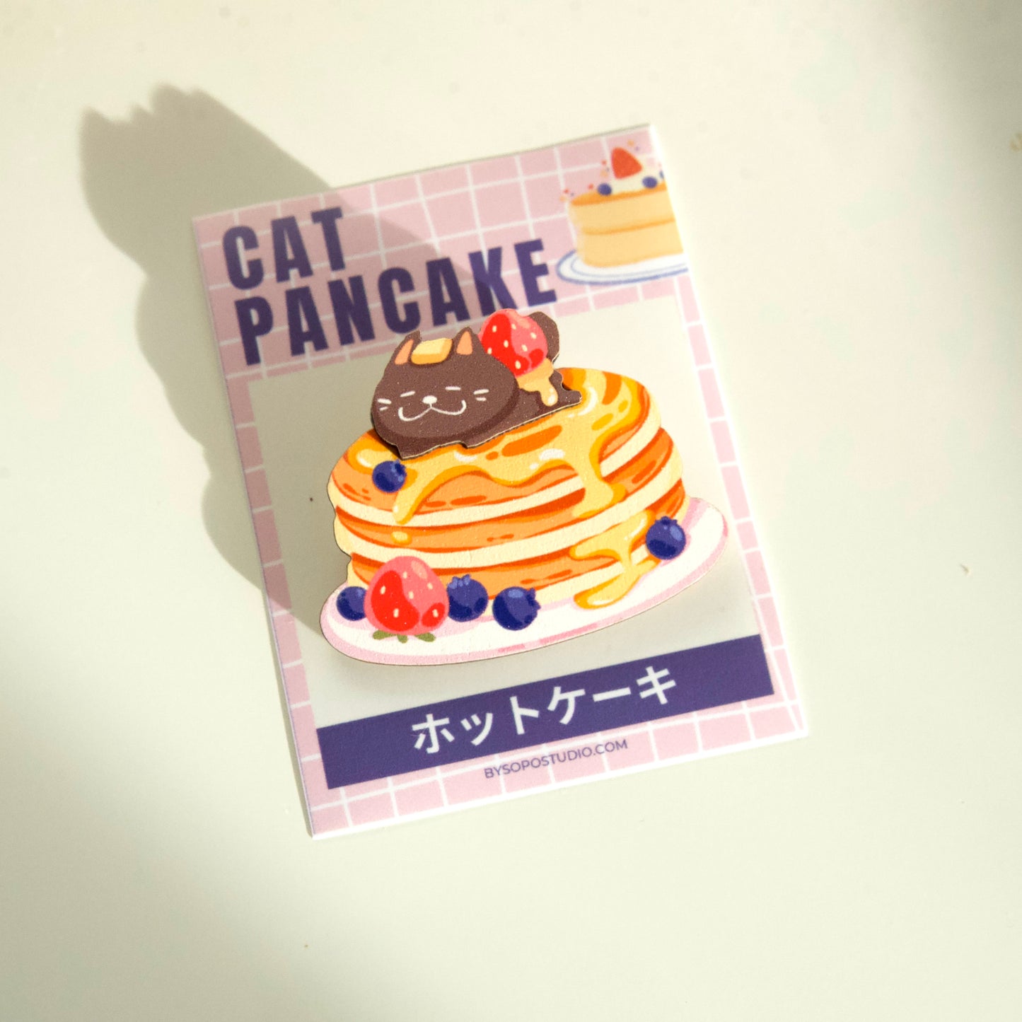 Pastry Pancake Sandwich Black Cat Wooden Pin - 2 layers