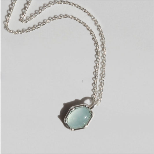 Sterling Silver Natural Stone Elegant Korean Necklace - Aquamarine/Agate Stone