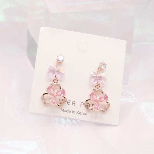 Spring Pastel Flower Ribbon Dainty Style Korean Earrings