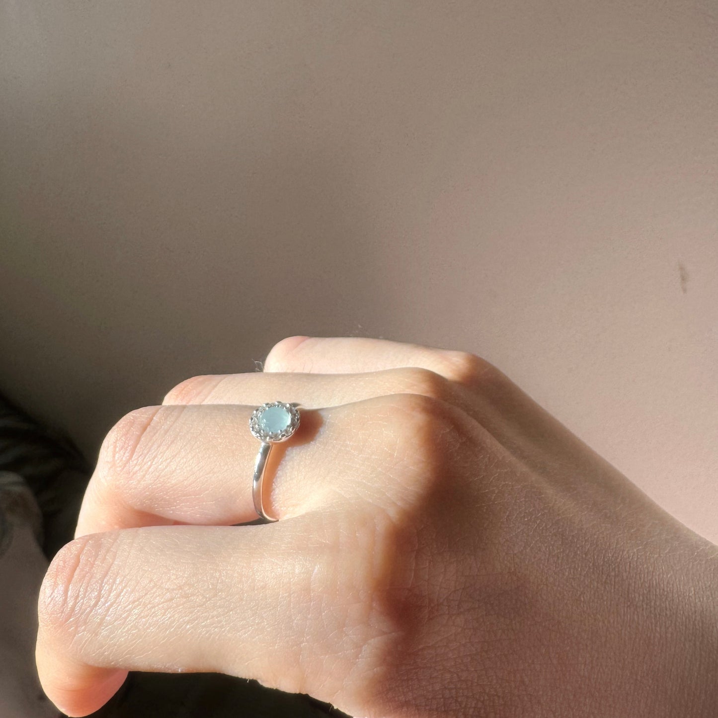 Natural Stone Sterling Silver Ring Made in Korea - Aquamarine/Rose Quartz