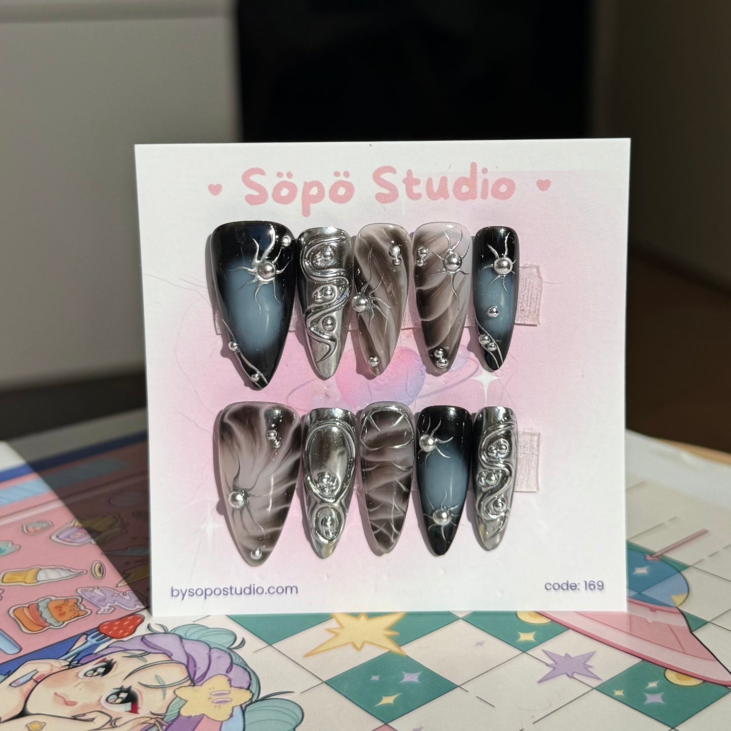 Blue Black Gothic Celestial Handmade Press-on Nails