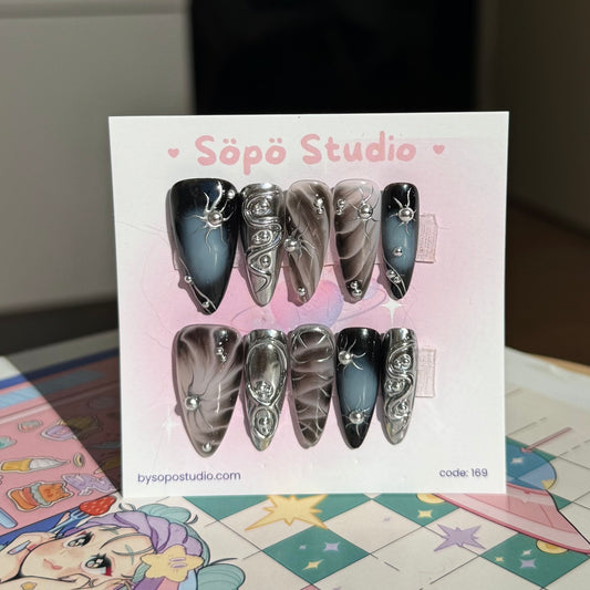 Blue Black Gothic Celestial Handmade Press-on Nails