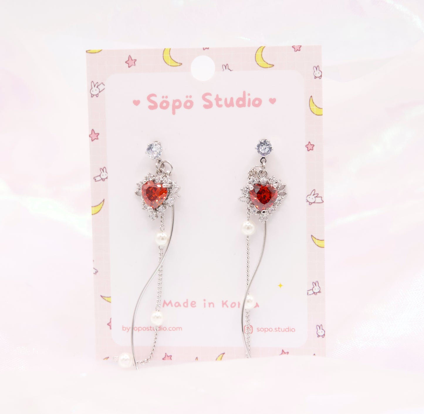 Stone Heart Pearl Drop Dangle Korean Dainty Style Earrings - 2 Colors