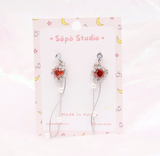 Stone Heart Pearl Drop Dangle Korean Dainty Style Earrings - 2 Colors