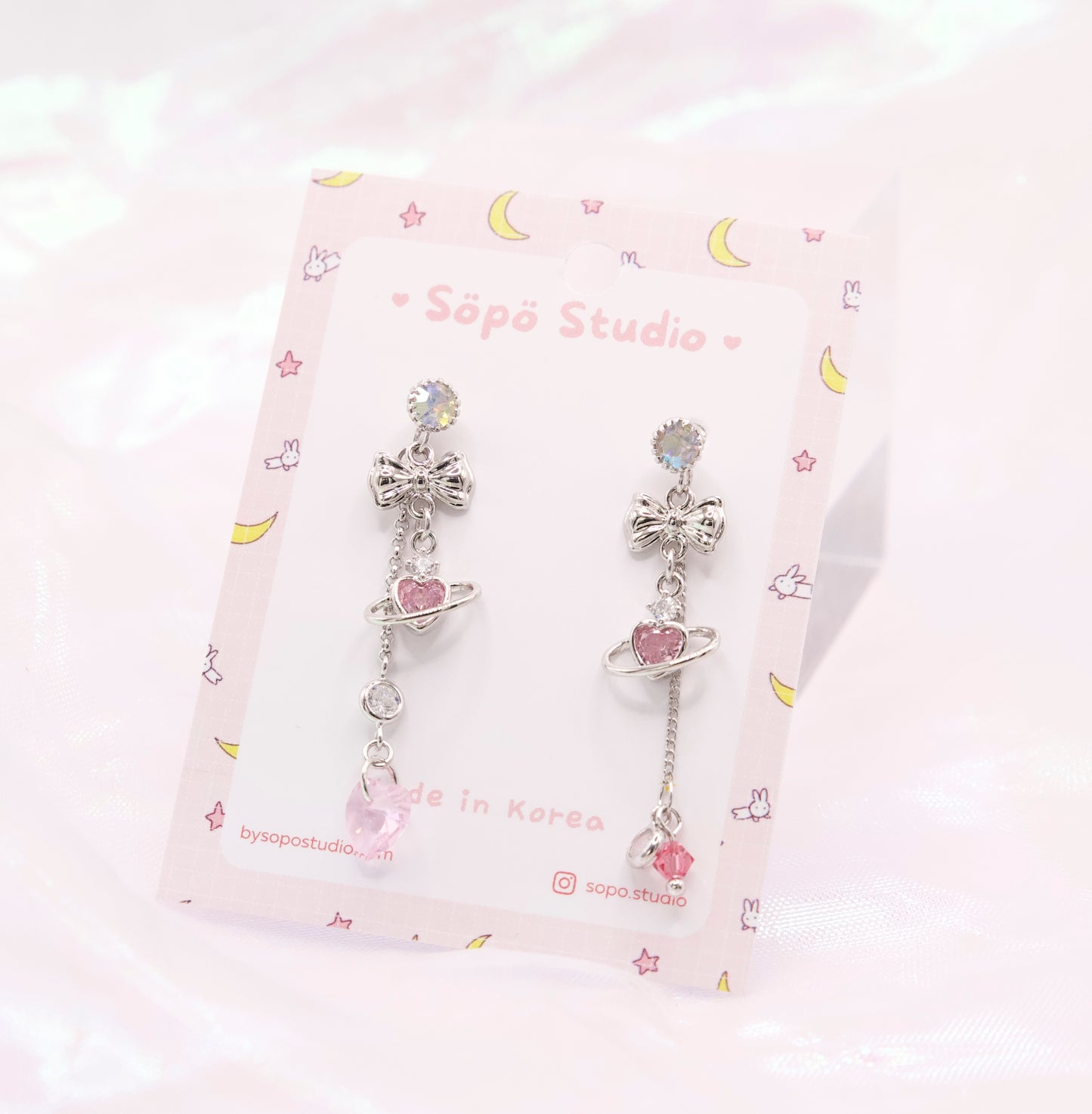 Mis-matched Pink Heart Planet Princesscore Dangle Korean Dainty Style Earrings