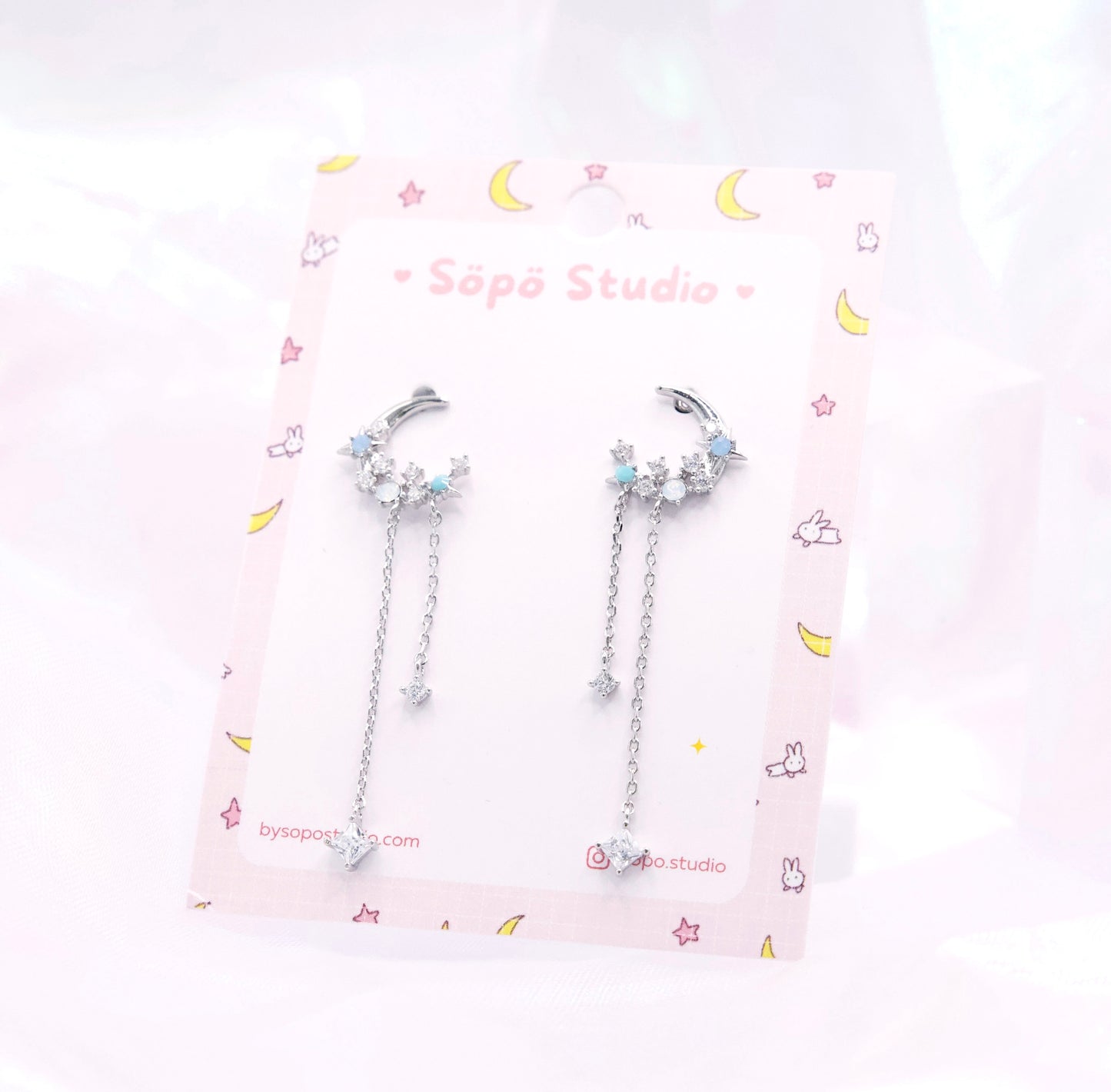 Crystal Magic Moon Chain Drop Korean Earrings