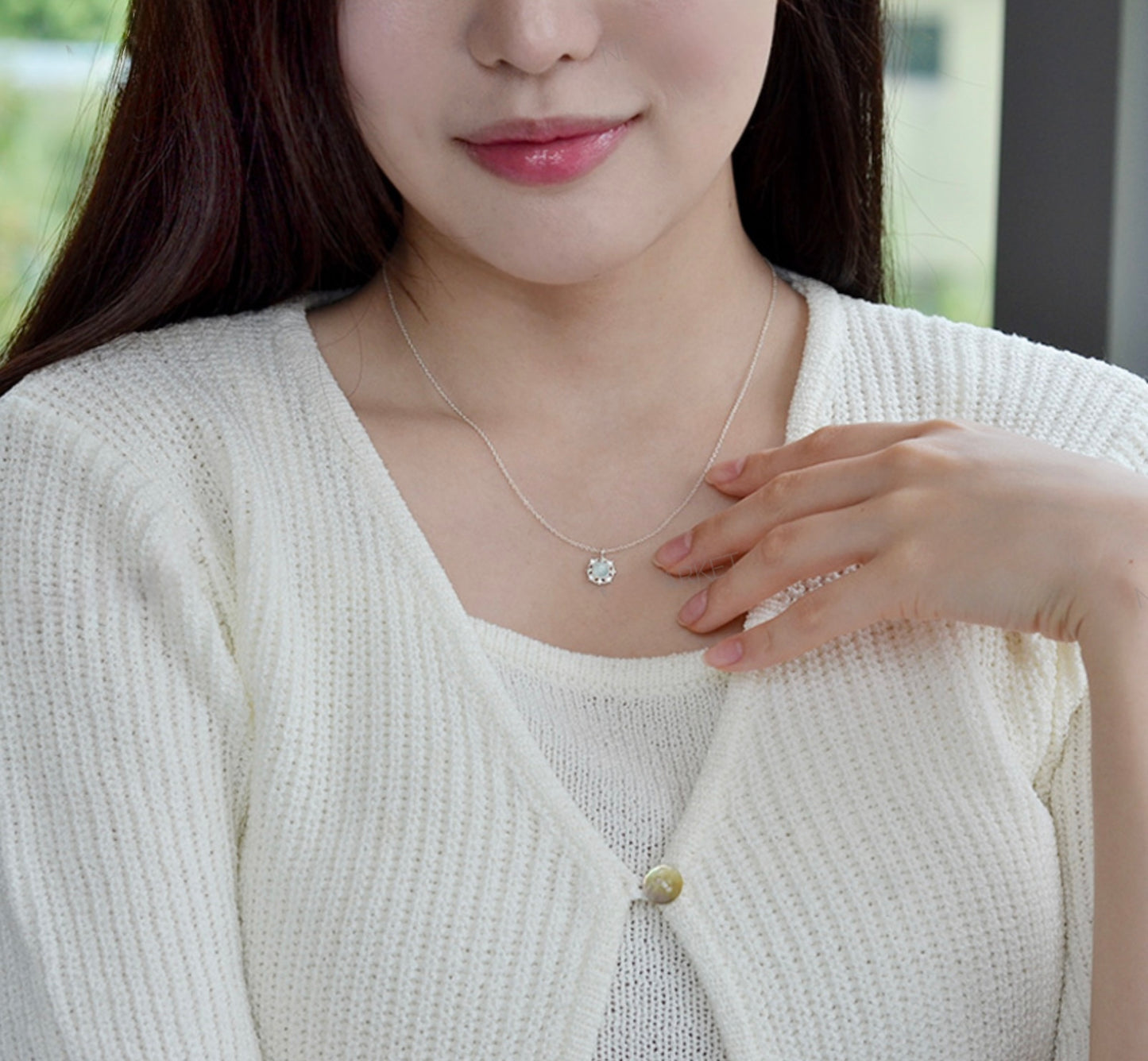 Sterling Silver Natural Stone Royal Romance Elegant Korean Necklace - Aquamarine/Rose Quartz Stone