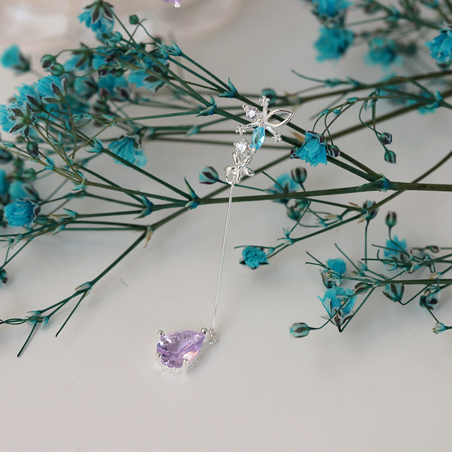 Flower Crystal Blue Drop Korean Earrings