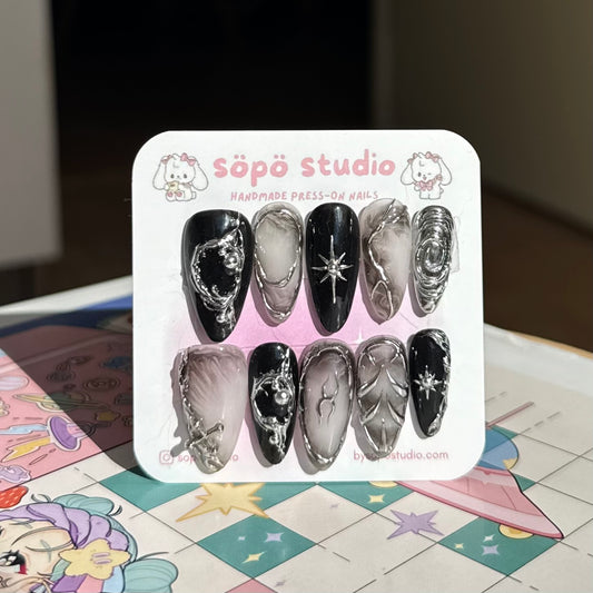Gothic Metalic Chrome Silver Stilettos Handmade Press-on Nails