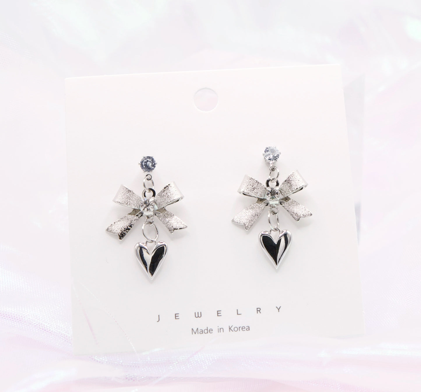 Y2K Balletcore Ribbon Heart Korean Earrings