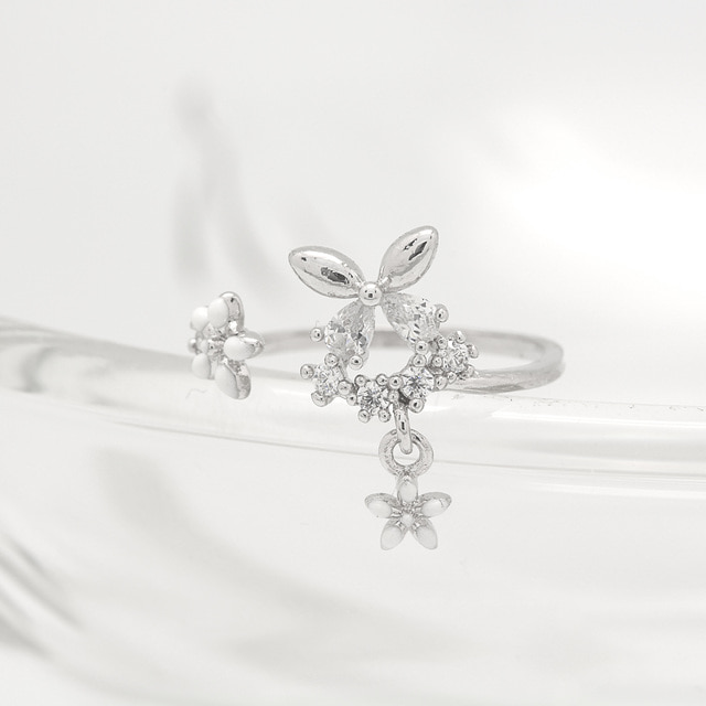 Butterfly Flower Drop Pinkie Ring Made in Korea - 2 colors