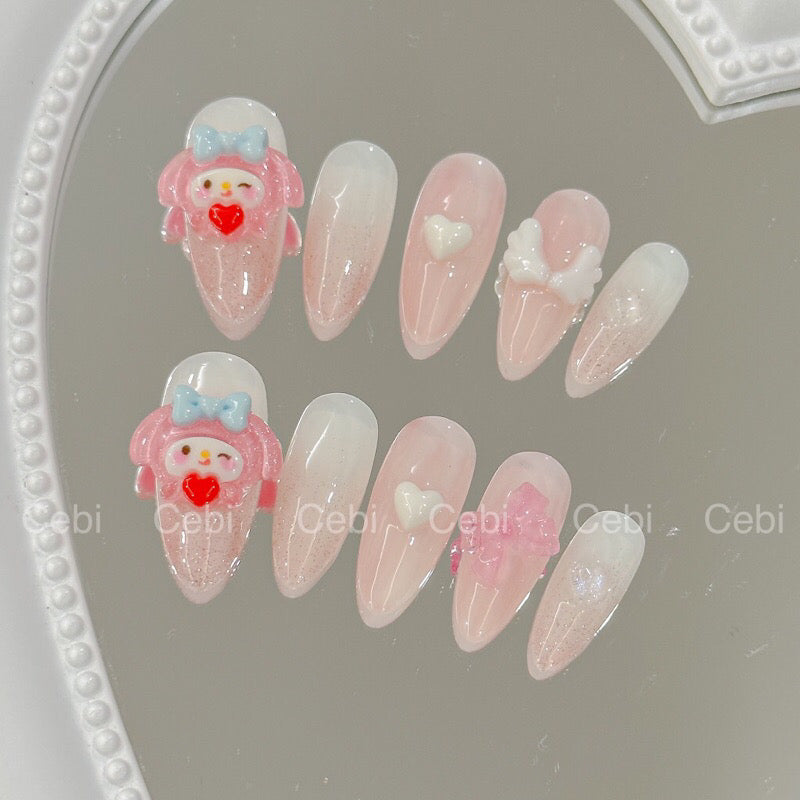 Sanrio My Melody Kawaii Heart Handmade Press On Nails