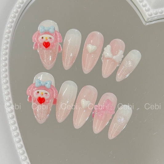 Sanrio My Melody Kawaii Heart Handmade Press On Nails