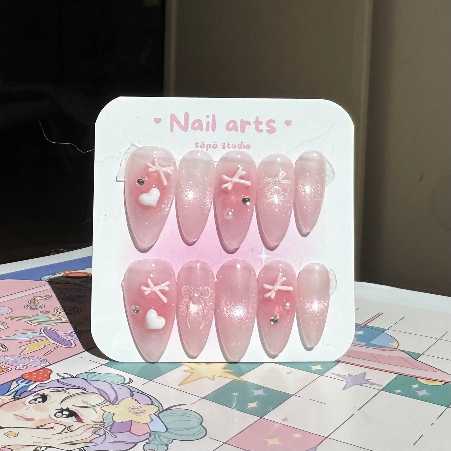 Bubble Heart Coquette Cute Korean Style Handmade Press-on Nails