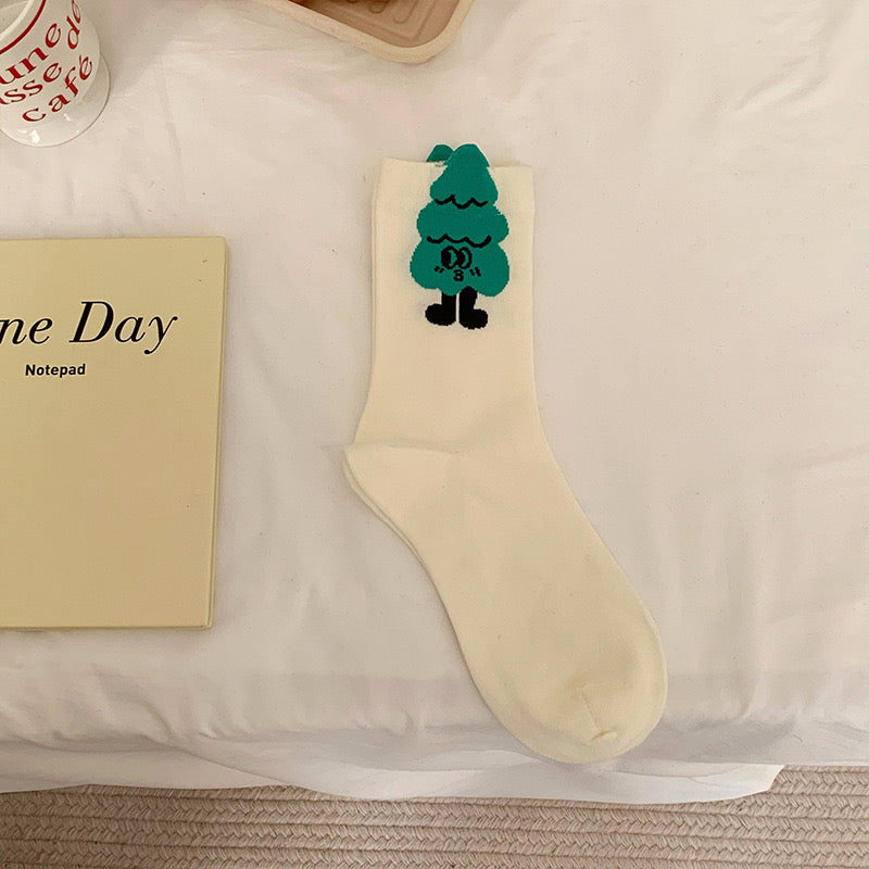 Cute Cat and Pine Tree Socks