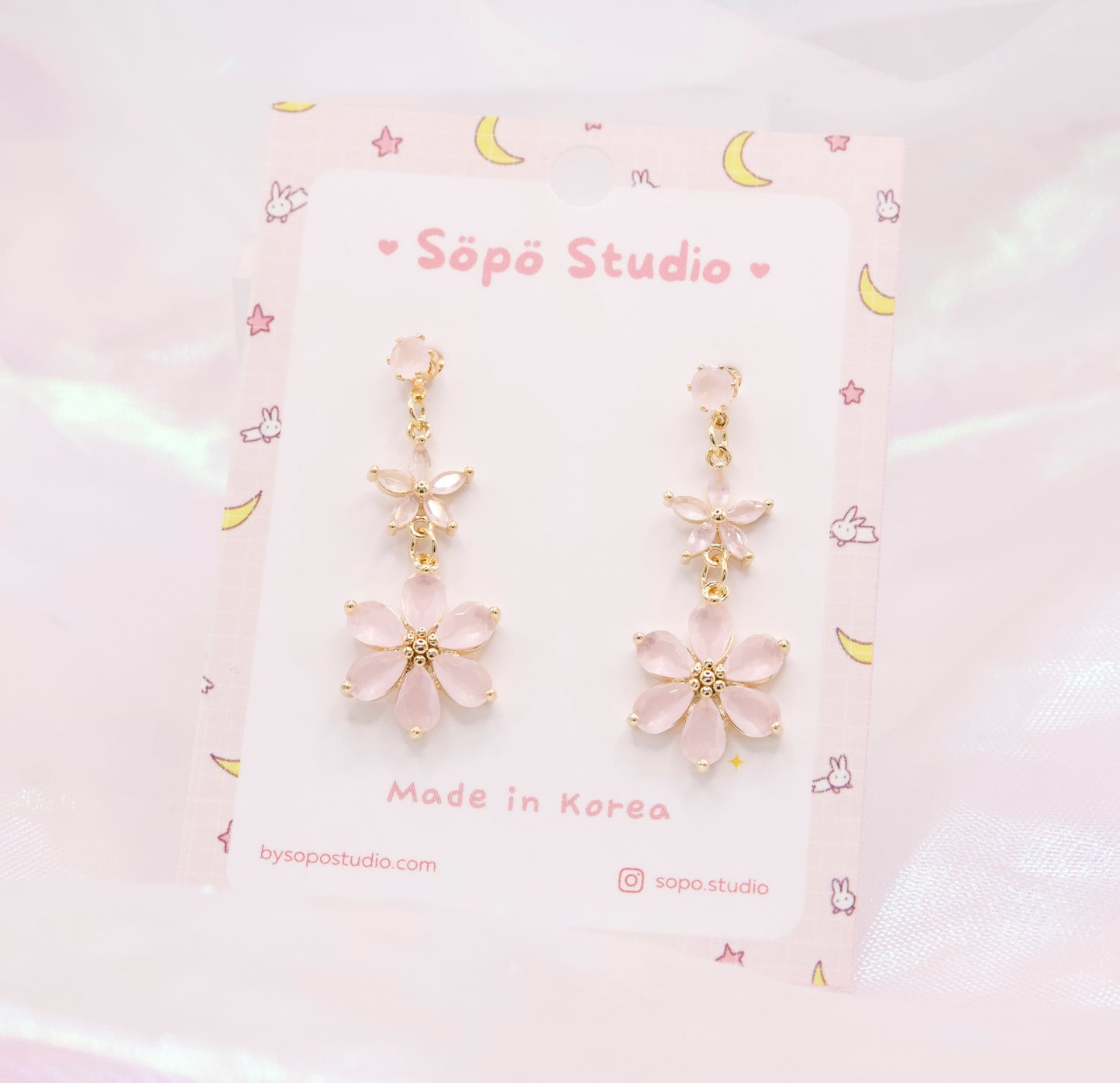 Sakura Flower Blossom Dangle Korean Earrings - 2 colors