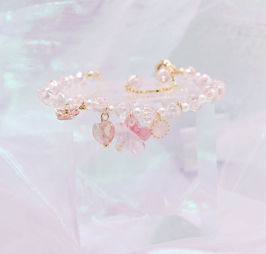 Cute Lolita Princess Style Pink Flower Beads Bracelet