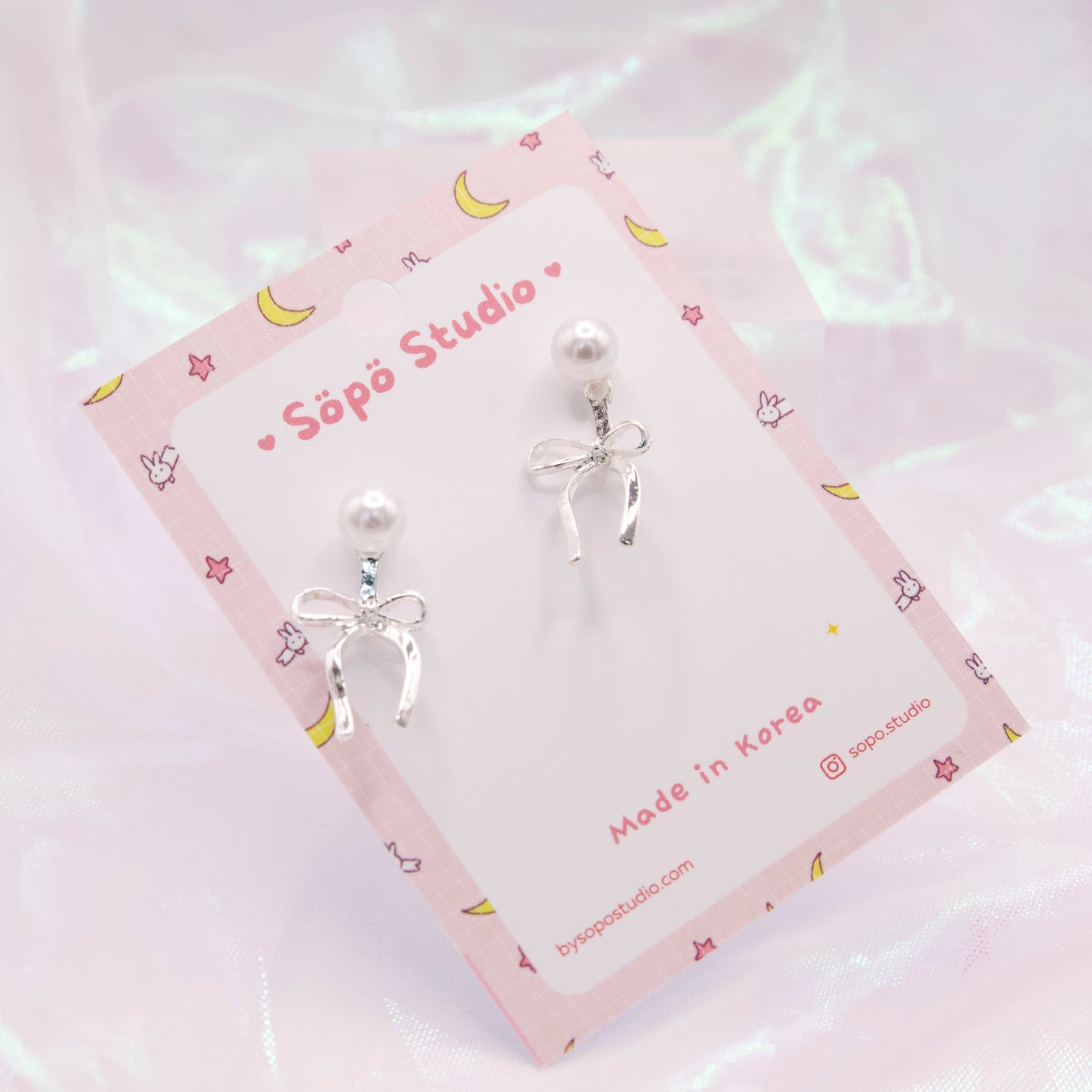 Ribbon Pearl Elegant Cute Studs Korean Dainty Style Earrings