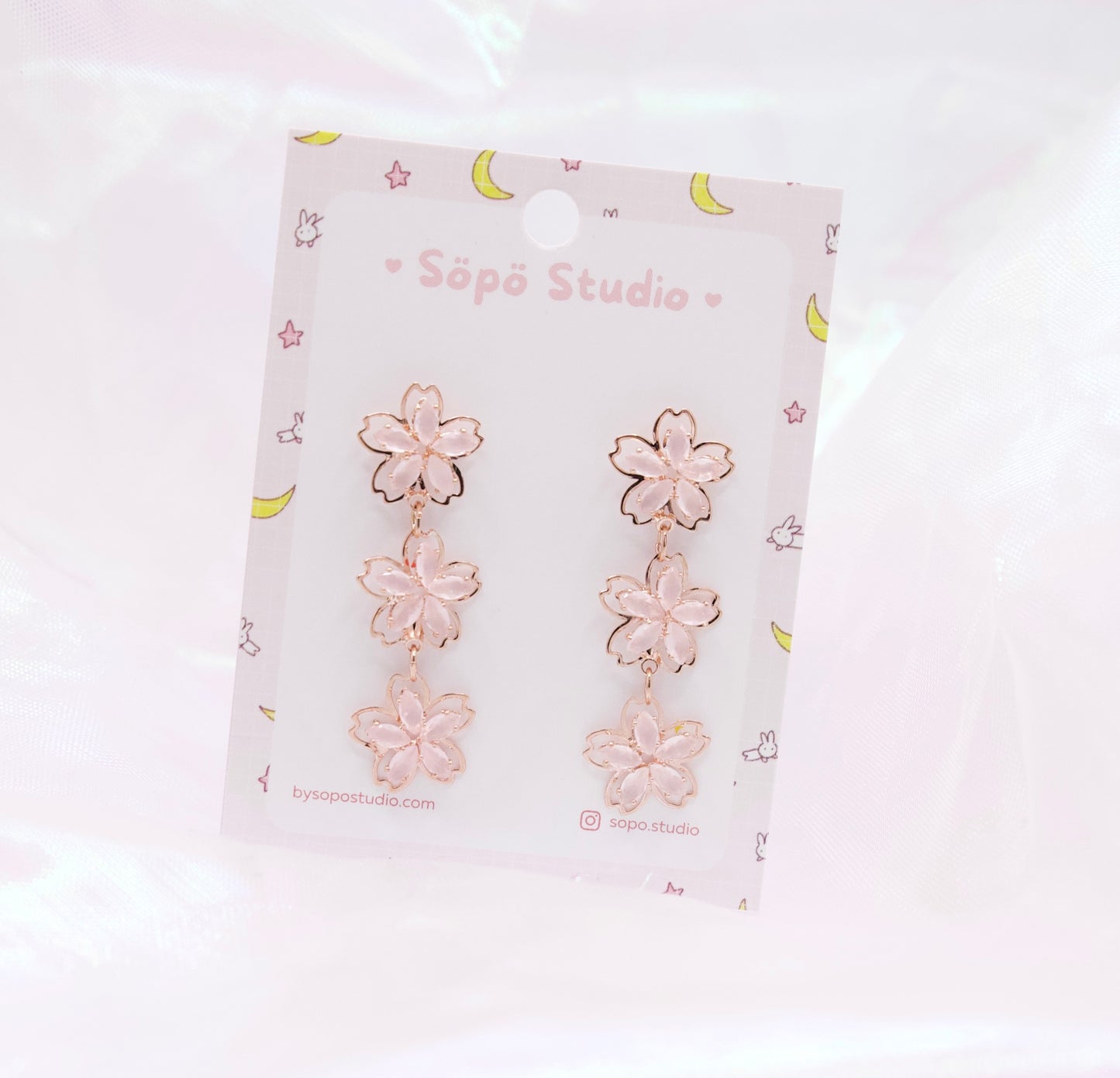 Sakura Pink Stone Cute Dainty Style Dangle Earrings