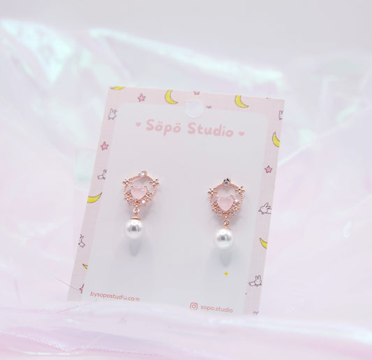 Sailor Moon Inspired Cute Heart Pearl Drop Studs Earrings