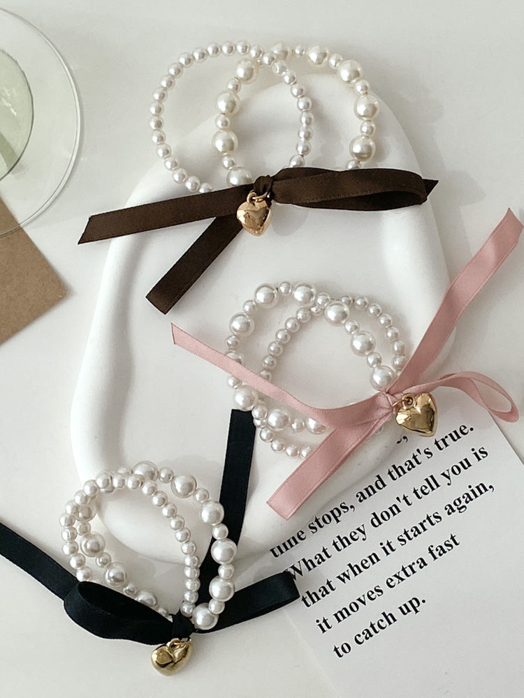 Ribbon Petit Heart Pearl Scrunchie