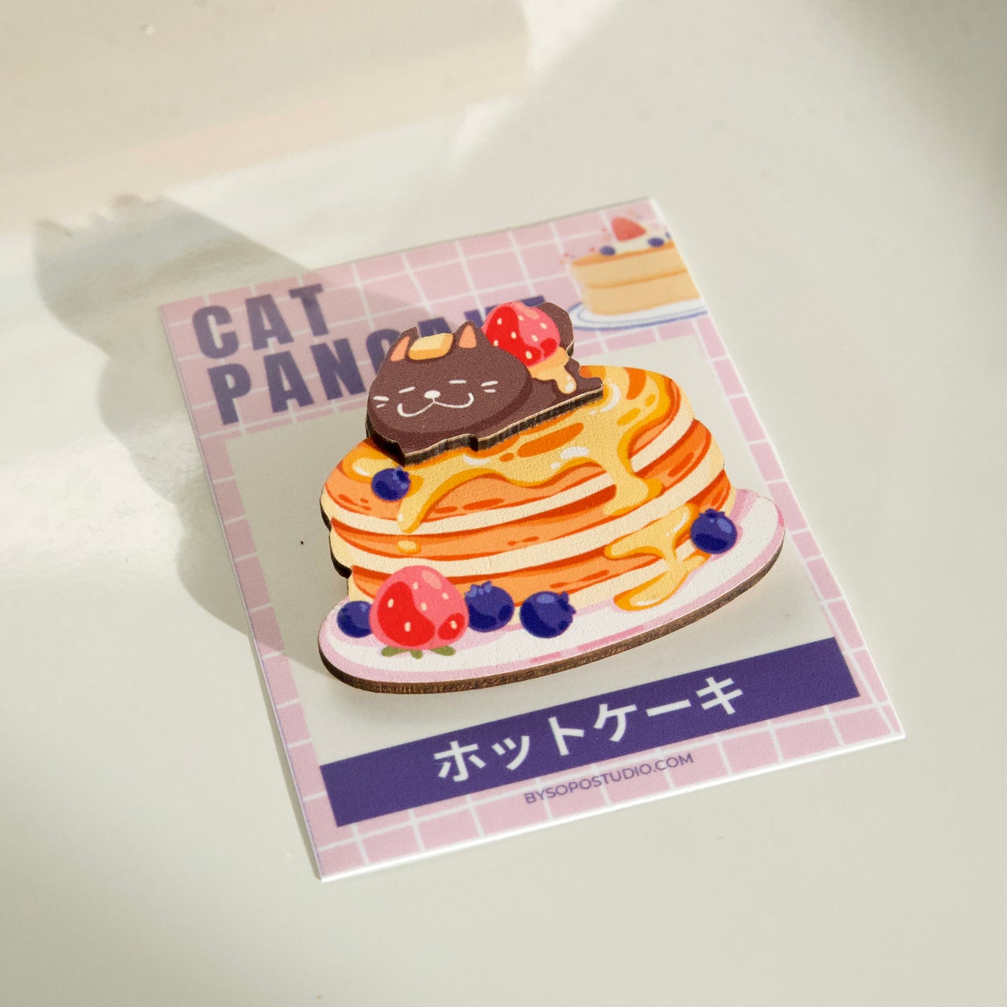 Pastry Pancake Sandwich Black Cat Wooden Pin - 2 layers