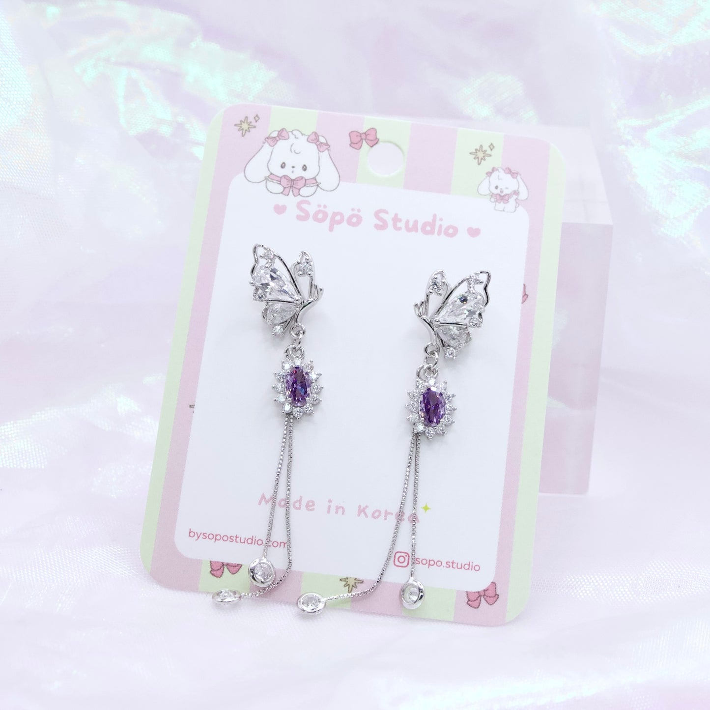 Butterfly Purple Glass Fairy Garden Korean Dainty Style Earrings