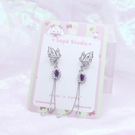 Butterfly Purple Glass Fairy Garden Korean Dainty Style Earrings