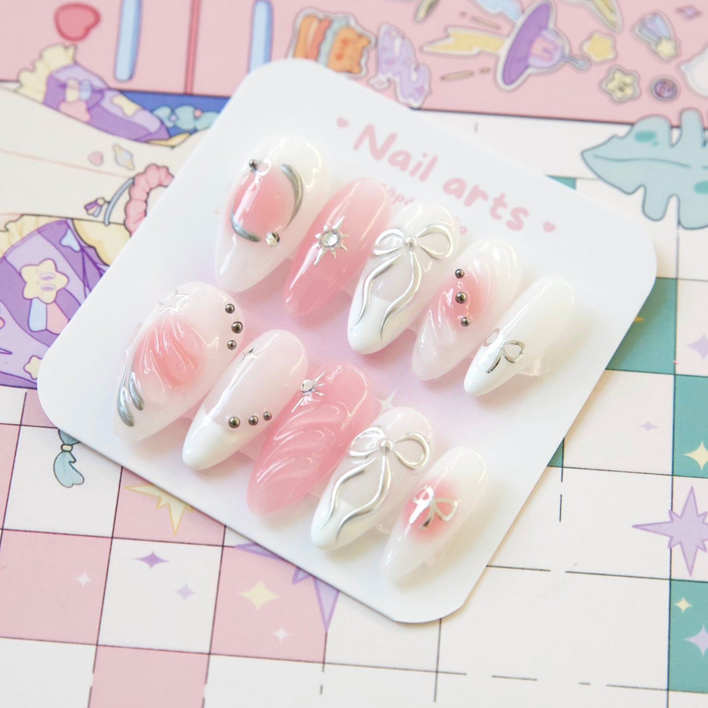 Gradient Blossom Pink Metallic Handmade Press-on Nails