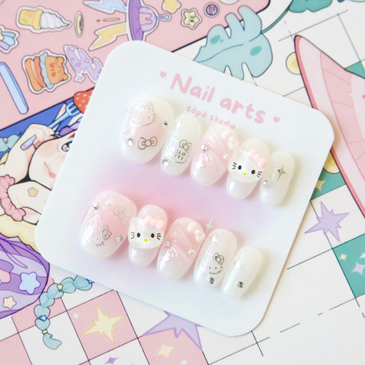 Daily Short Nails Kitty Handmade Press-on Nails