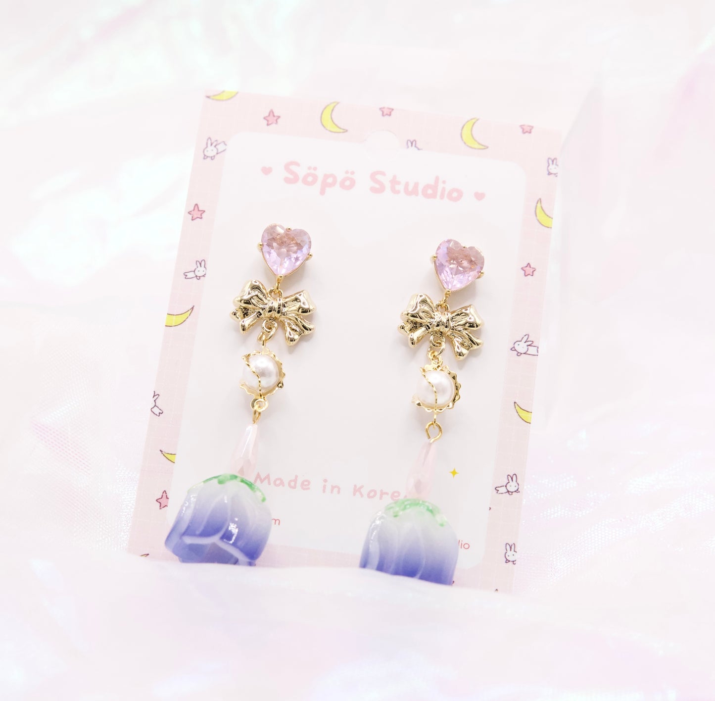 Fairycore Tulip Ribbon Dangle Korean Dainty Style Earrings
