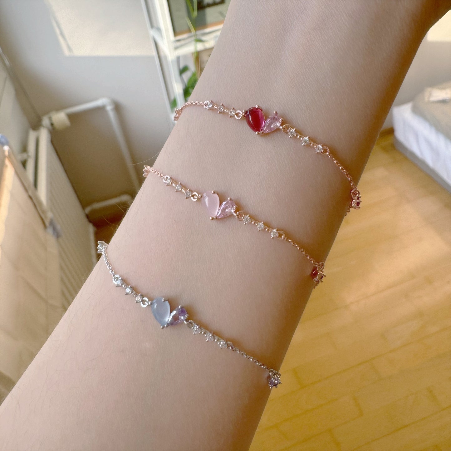 Heart Crystal Korean Dainty Style Bracelets - 3 colours