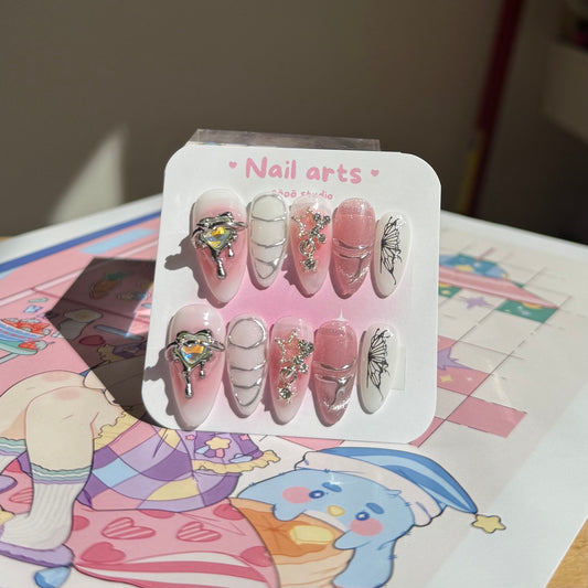 Planet Heart Pastel Pink Cute Handmade Press-on Nails