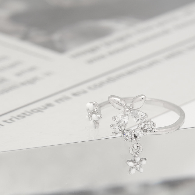 Butterfly Flower Drop Pinkie Ring Made in Korea - 2 colors