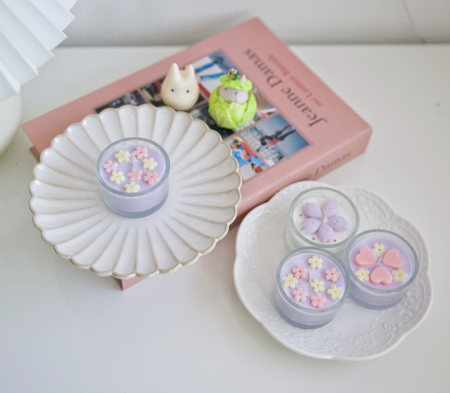 Handmade Tealight Pastel Flower Candle - Unscented Decorative Candle - Vegan Soywax