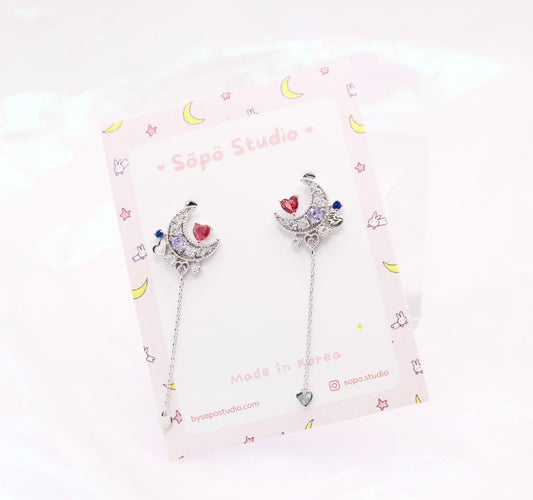 Moon Love Planet Sakura Dangle Korean Dainty Style Earrings