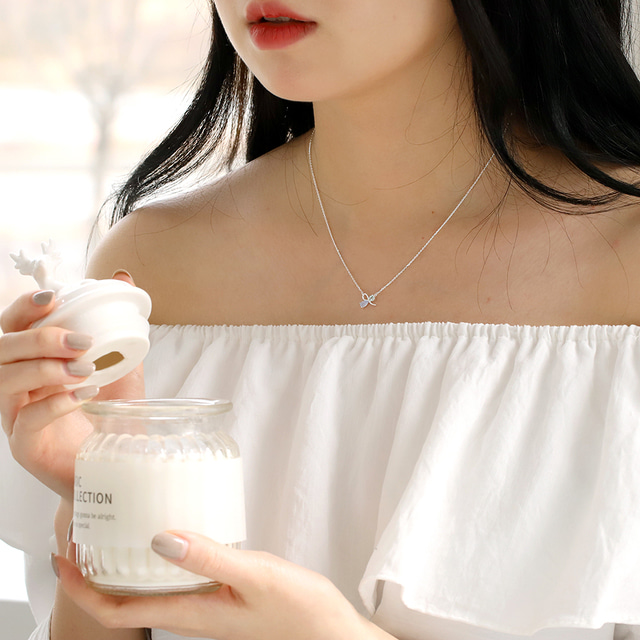 Silver 925 Crystal Ribbon Elegant Korean Necklace