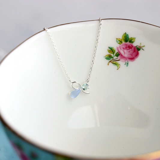 Silver 925 Crystal Ribbon Elegant Korean Necklace