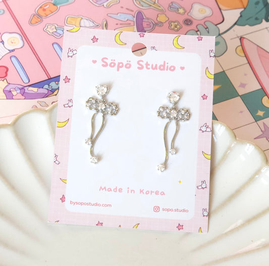 Heart Ribbon Dangle Elegant Bridal Korean Earrings