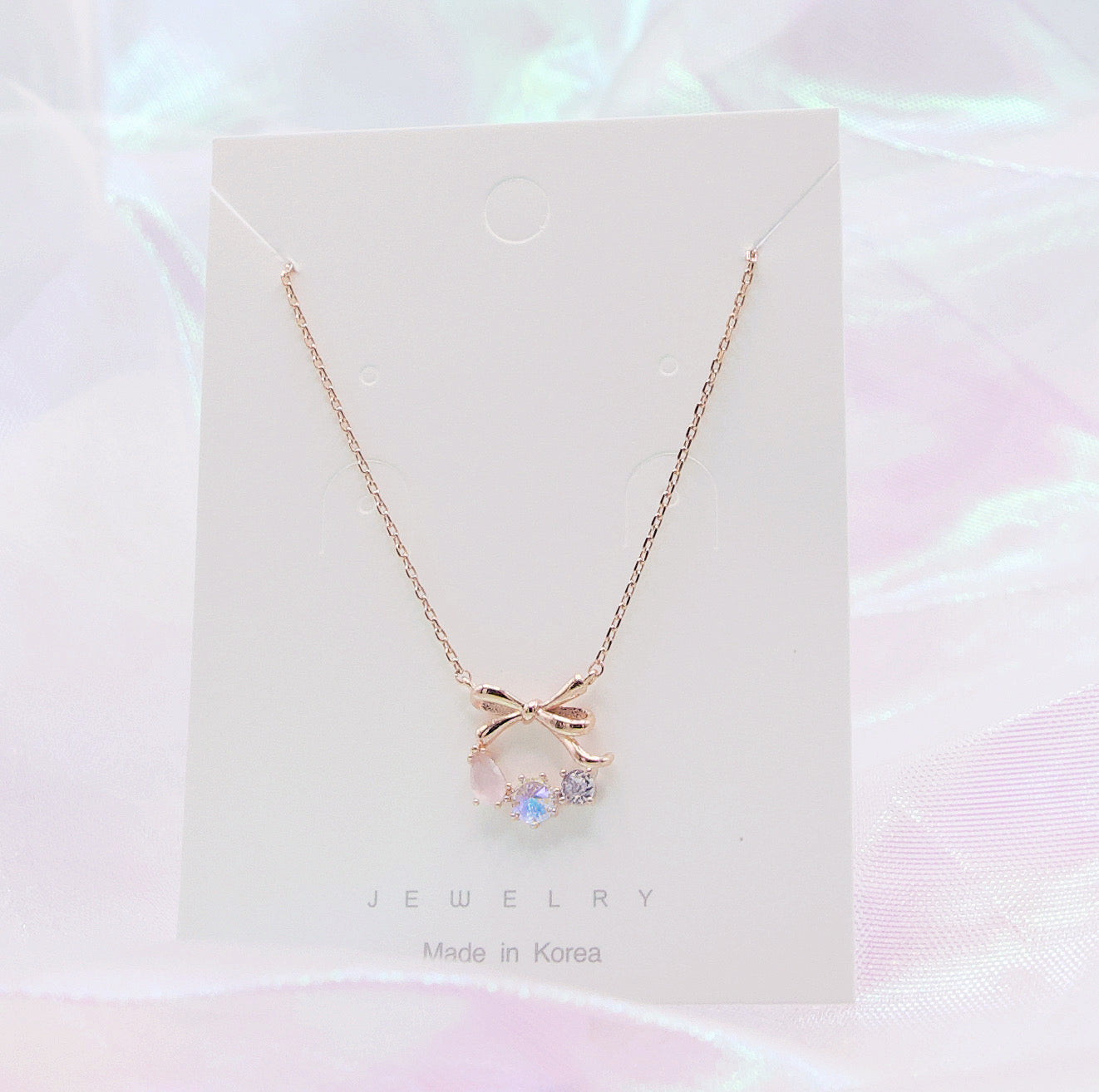 Korean Dainty Princess  Style Petit Bow Crystal Necklace - 2 colors
