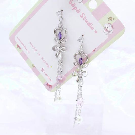 Purple Angel Heart Fairy Ribbon Korean Dainty Style Earrings