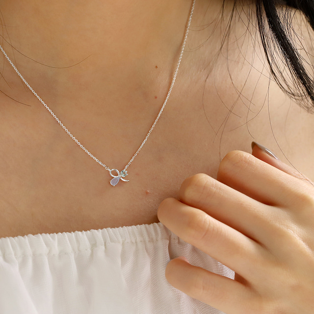 Silver 925 Crystal Ribbon Elegant Korean Necklace