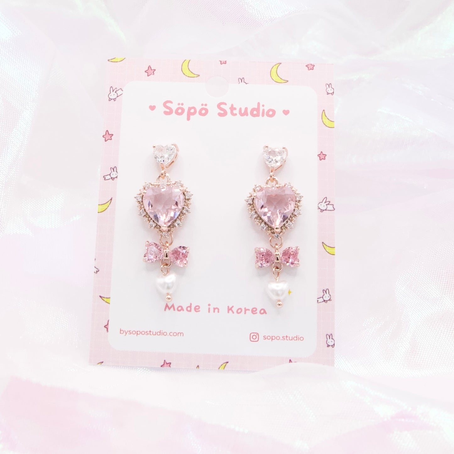 Princess Heart Pearl Drop Dangle Korean Earrings