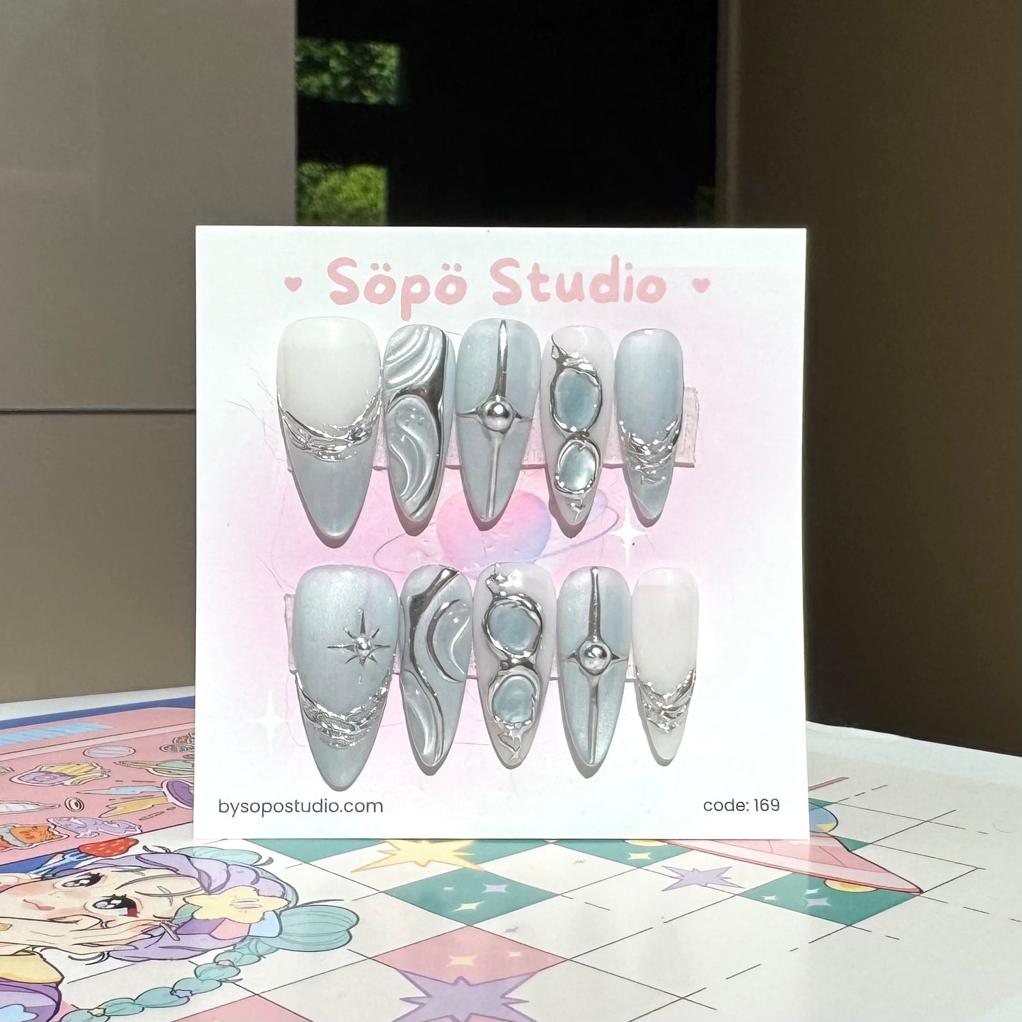 Angel Y2K Metallic Blue Korean Style Handmade Press-on Nails