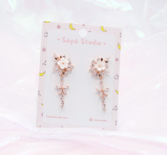 Mother of pearl Sakura Flower Chain Drop Earrings