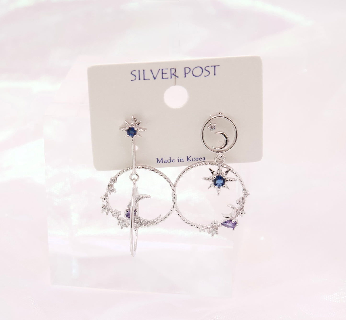 Mis-matched Saphire Blue Moon Planet Princesscore Dangle Korean Dainty Style Earrings